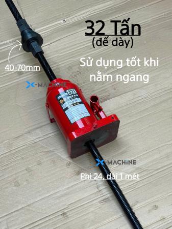 Kích đội rỗng tâm 32T đế dày kèm trục ren và đầu ép bạc vào
